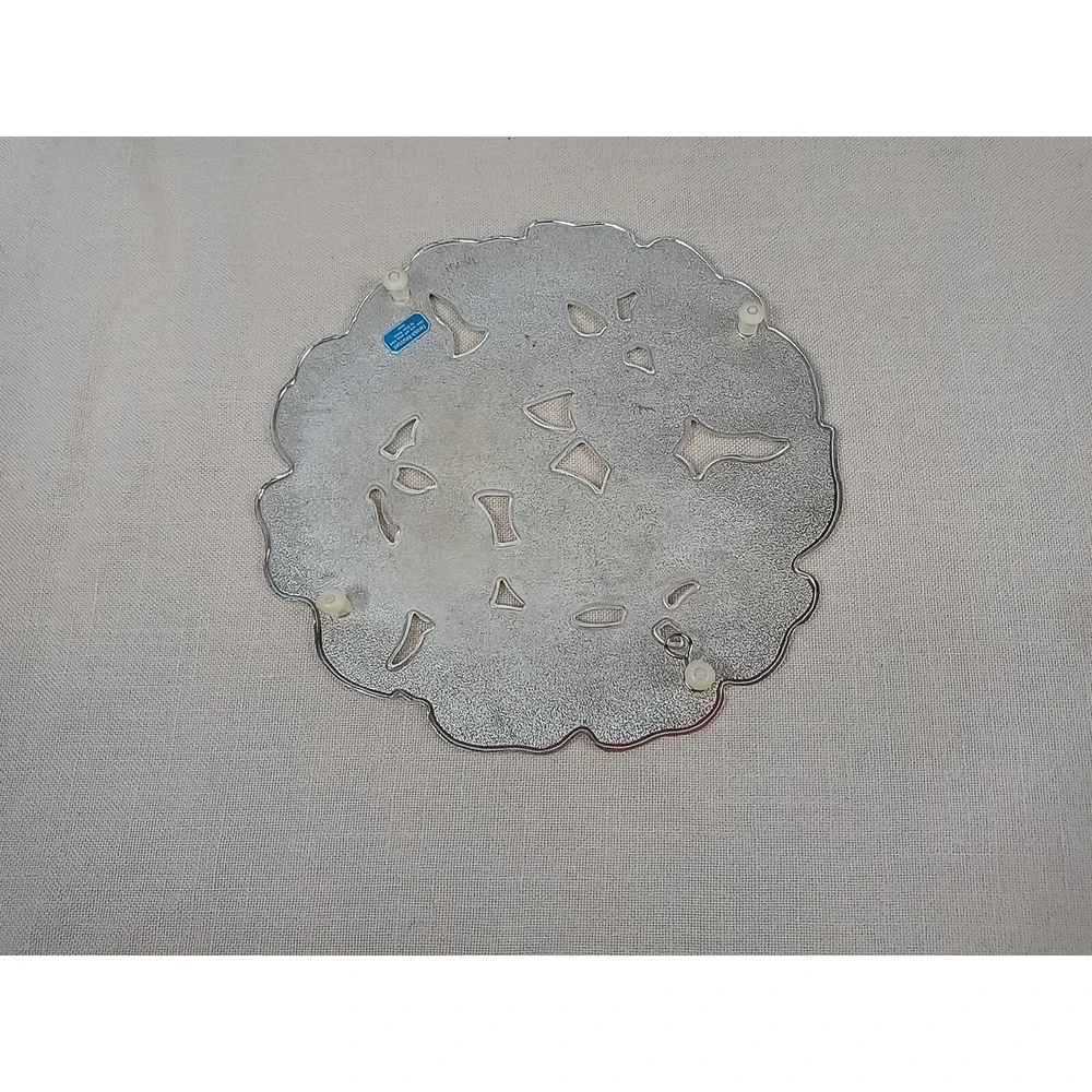 Vintage Wm A Rogers Poinsettia Trivet Silverplate & Enamel 1986 Christmas Trivet